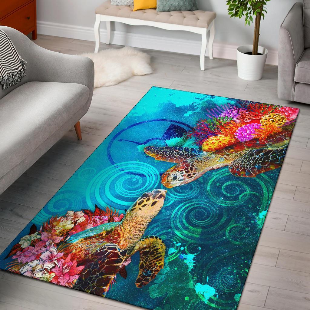 Yap Area Rug - Sea Turtle Coral Treasure GOLD - Polynesian Pride