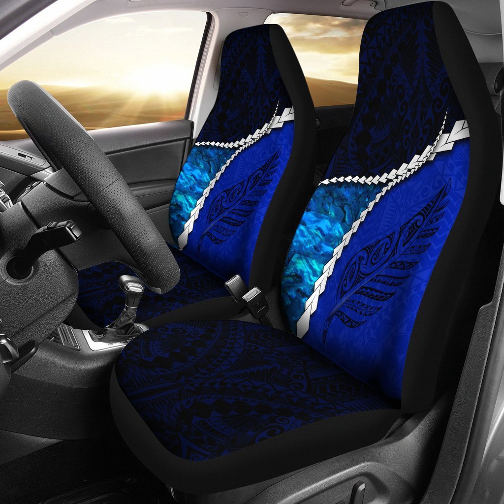 Paua Shell Maori Silver Fern Car Seat Covers Cobalt Universal Fit Black - Polynesian Pride