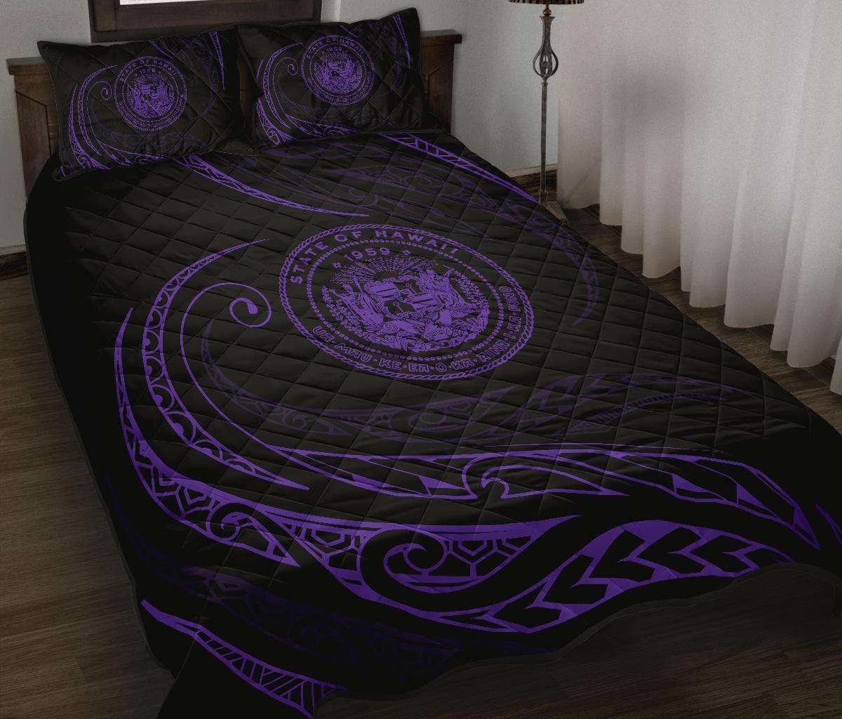 Hawaii Coat Of Arms Quilt Bed Set - Purple - Frida Style - Polynesian Pride