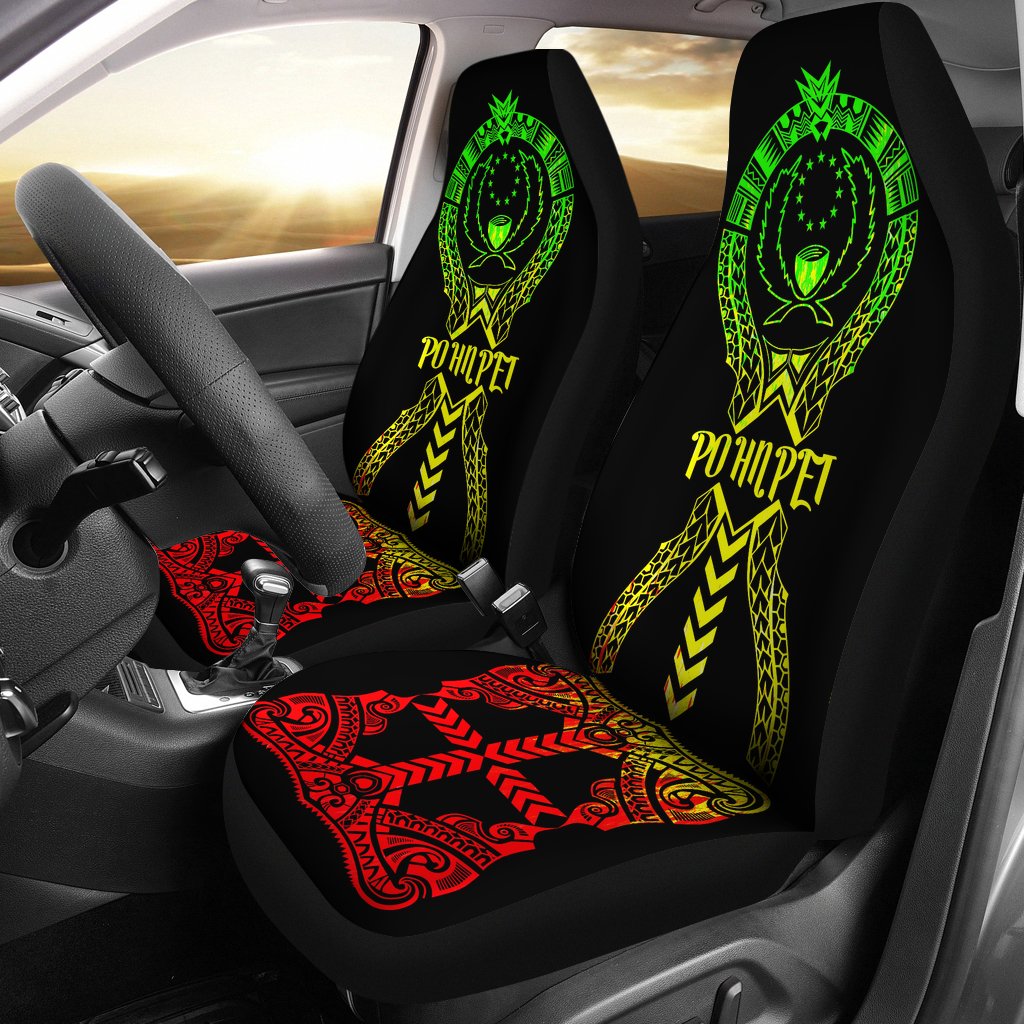 Pohnpei Car Seat Covers - Pohnpei Flag Micronesian Tribal Reggae Universal Fit Art - Polynesian Pride