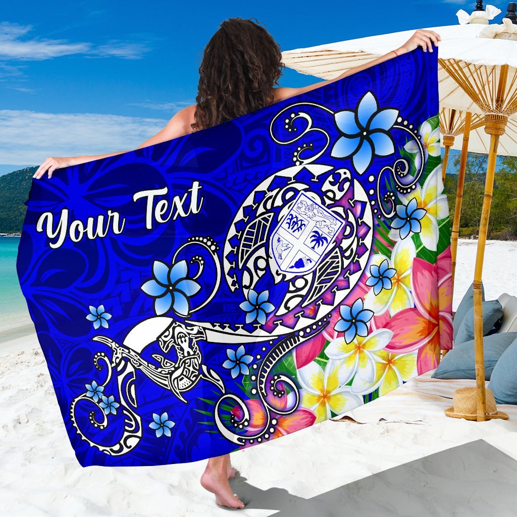 Fiji Custom Personalised Sarong - Turtle Plumeria (Blue) One Style One Size Blue - Polynesian Pride