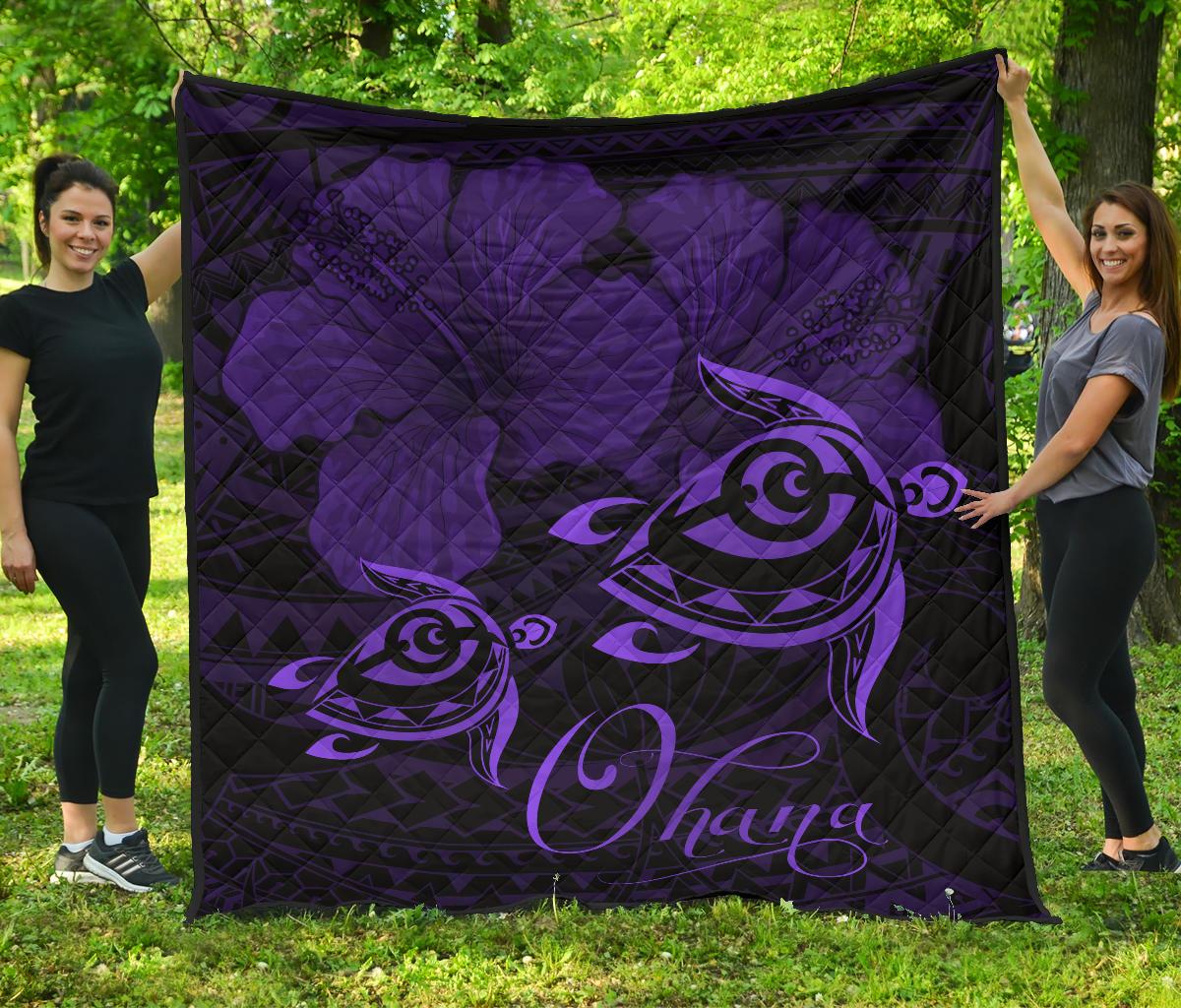 Hawaii Turtle Ohana Hibiscus Poly Premium Quilt Purple Purple - Polynesian Pride
