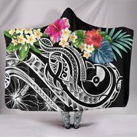 YAP Polynesian Hooded Blanket - Summer Plumeria (Black) Hooded Blanket Black - Polynesian Pride