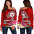 Hawaii Polynesian Women's Off Shoulder Sweater - Hawaii Seal With Turtle Plumeria (Red) Red - Polynesian Pride