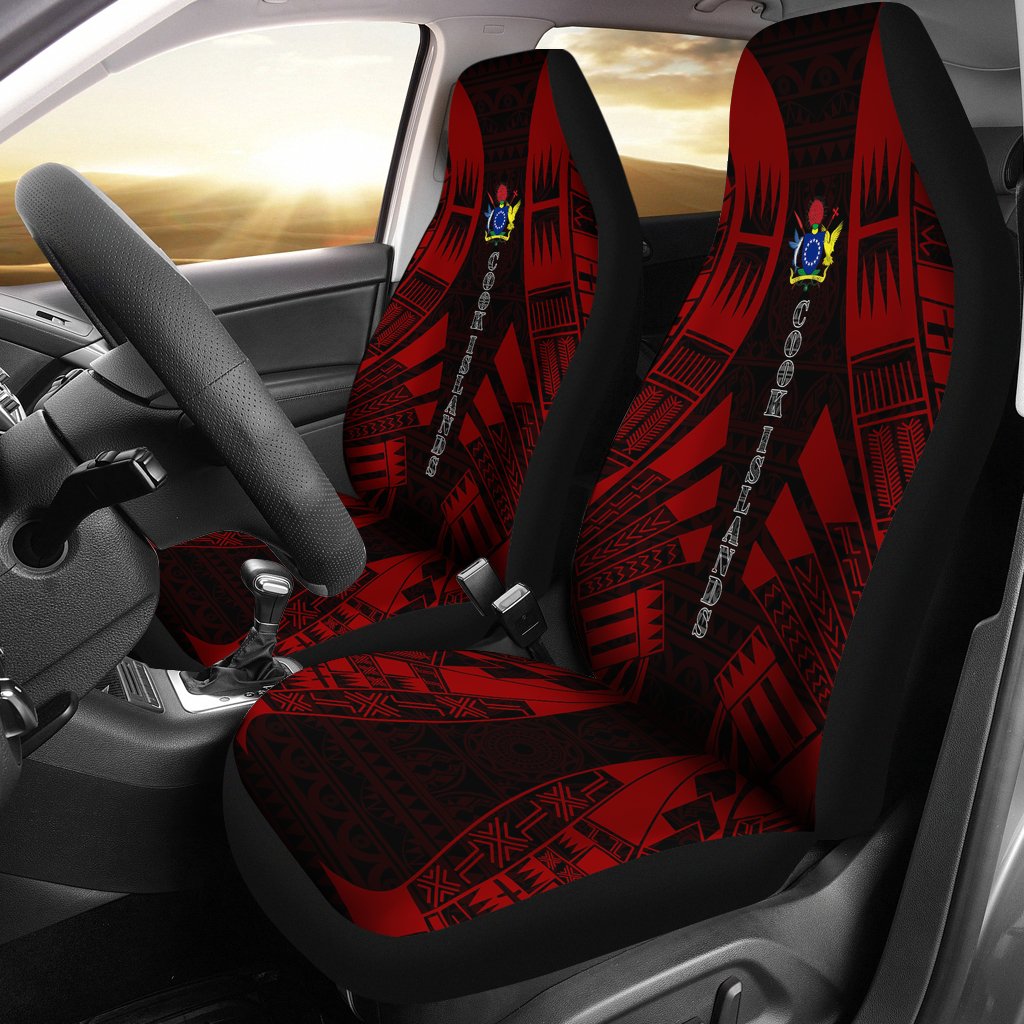 Cook Islands Car Seat Covers - Cook Islands Coat Of Arms Polynesian Tattoo Red Universal Fit Red - Polynesian Pride