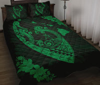 Hawaii Hibiscus Banzai Surfing Quilt Bed Set Blue Green - Polynesian Pride