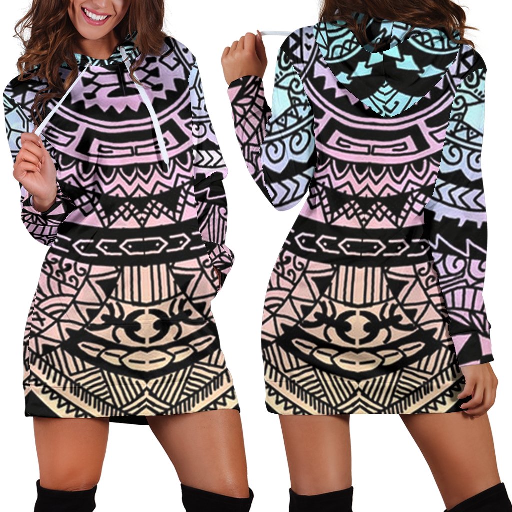 Polynesian Tribal Hoodie Dress 04 Black - Polynesian Pride