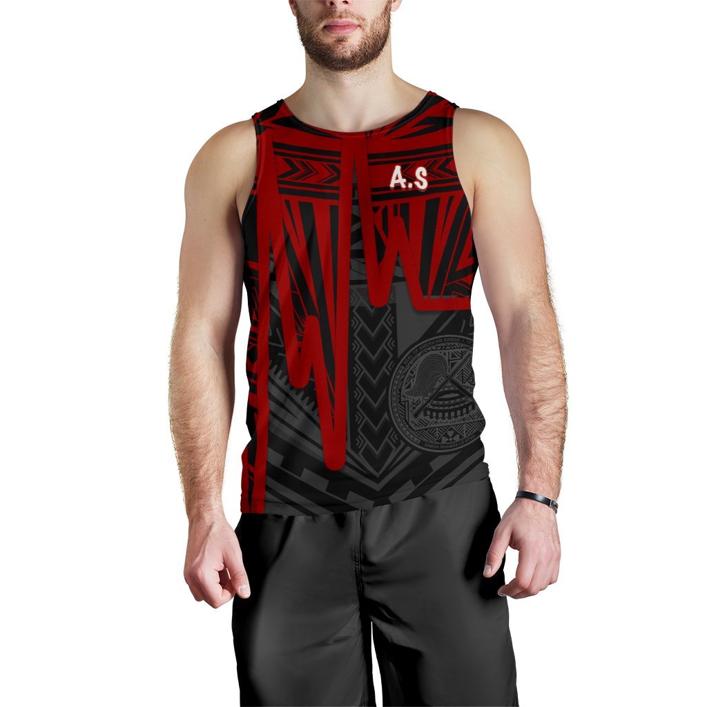 American Samoa Men's Tank Top - Seal With Polynesian Pattern Heartbeat Style (Red) - Polynesian Pride