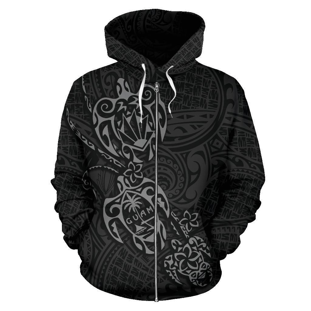 Zip up Hoodie Guam Family Turtles Map Polynesian Grey - Polynesian Pride