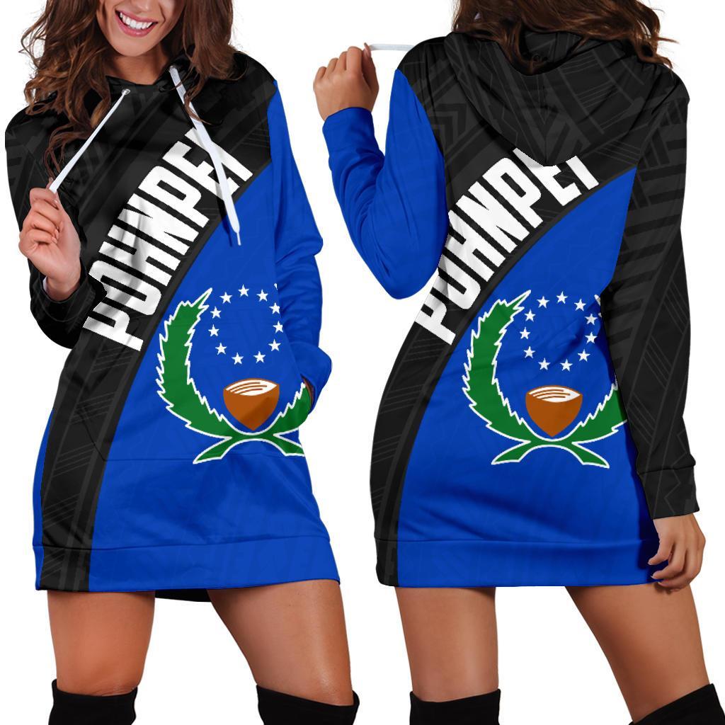 Pohnpei Hoodie Dress - Pohnpei Flag Women's Th5 Black - Polynesian Pride