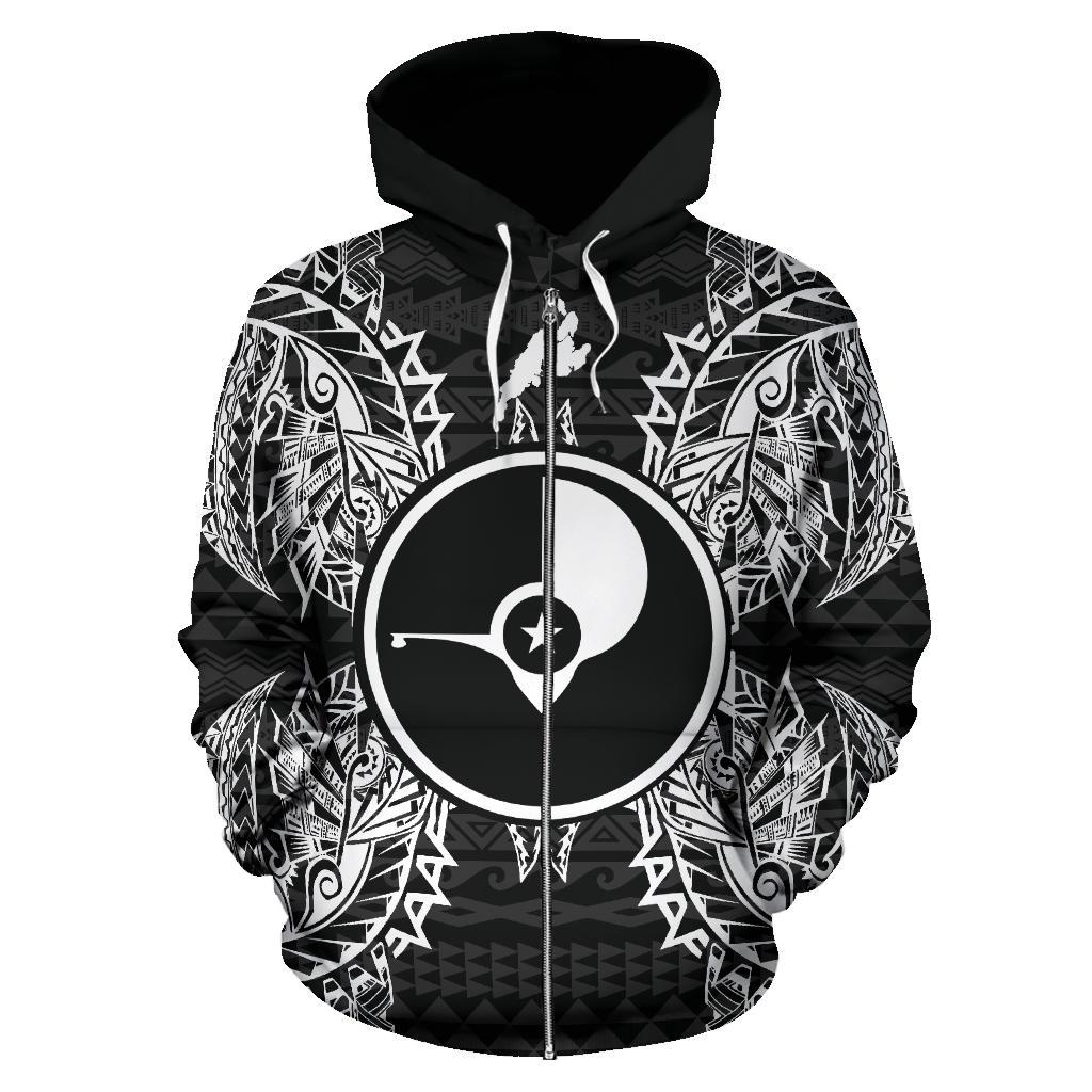 Yap Polynesian All Over Zip up Hoodie Map Black - Polynesian Pride