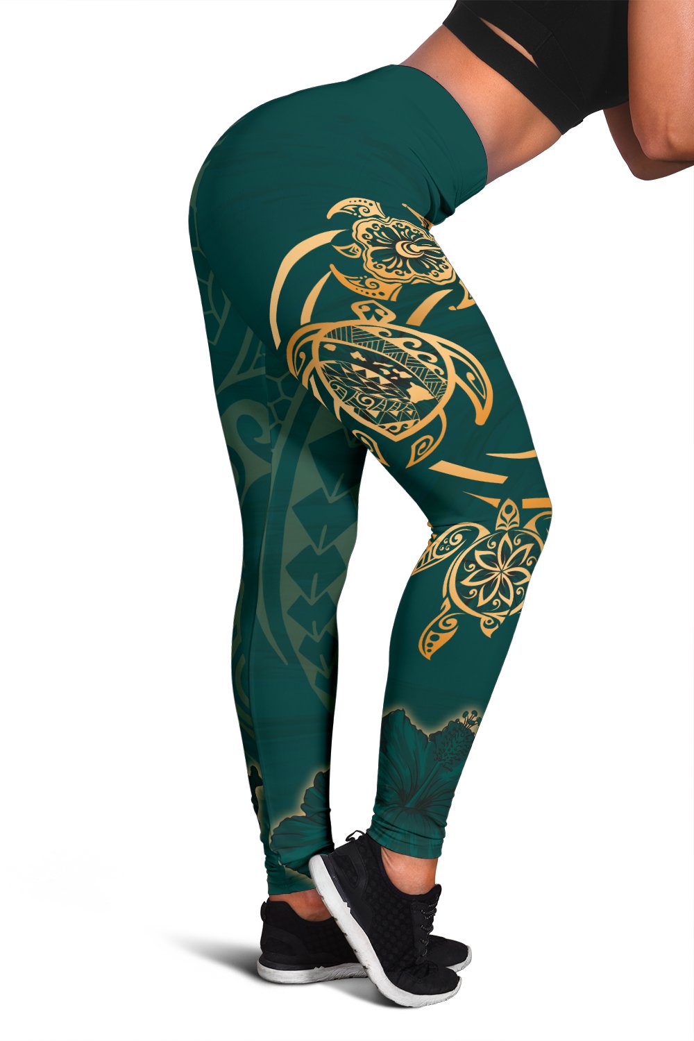 Hawaii Triple Marble Turtle Polynesian Hibiscus Women's Legging - AH Green - Polynesian Pride