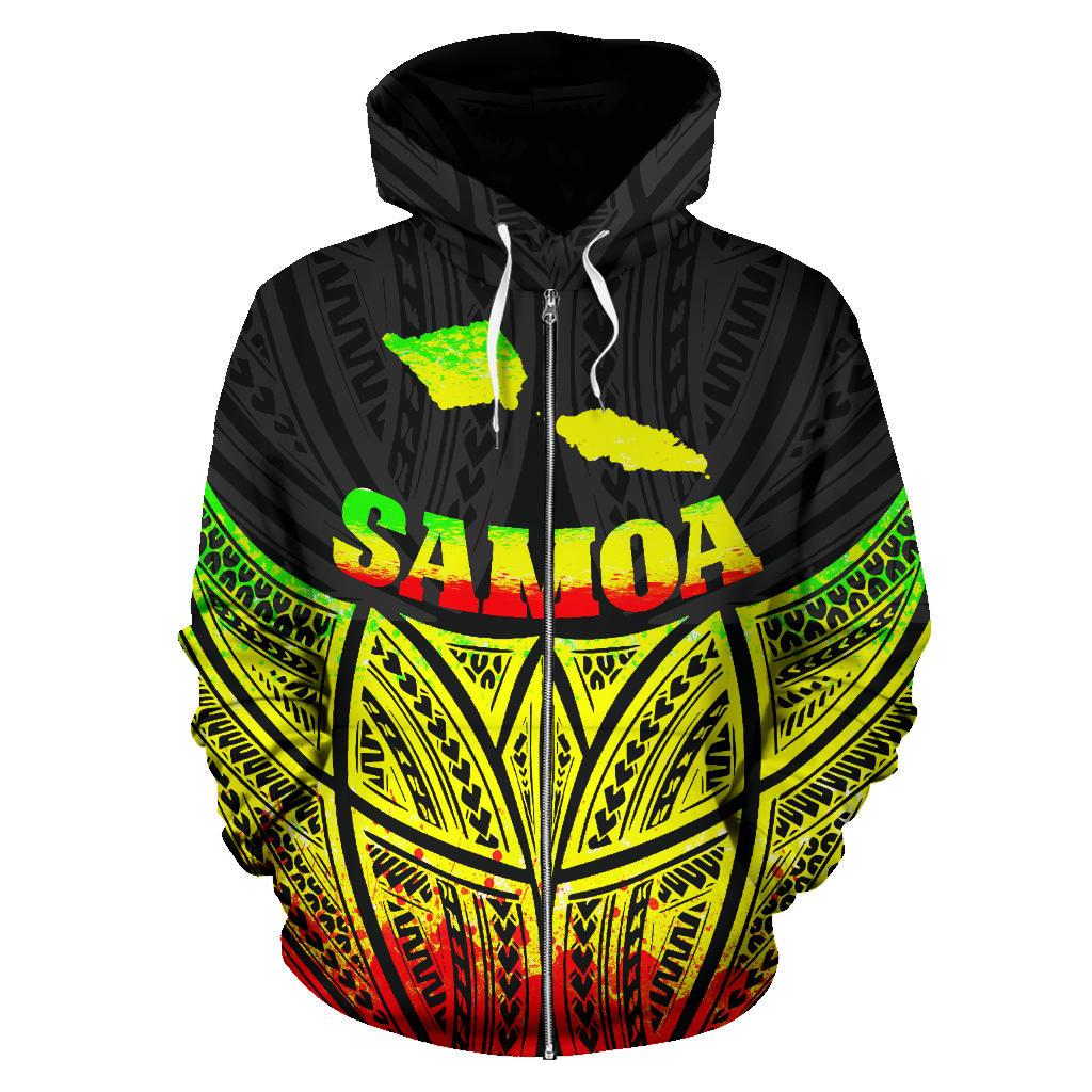 Samoa Polynesian Zip up Hoodie Reggae Pride Map and Seal - Polynesian Pride