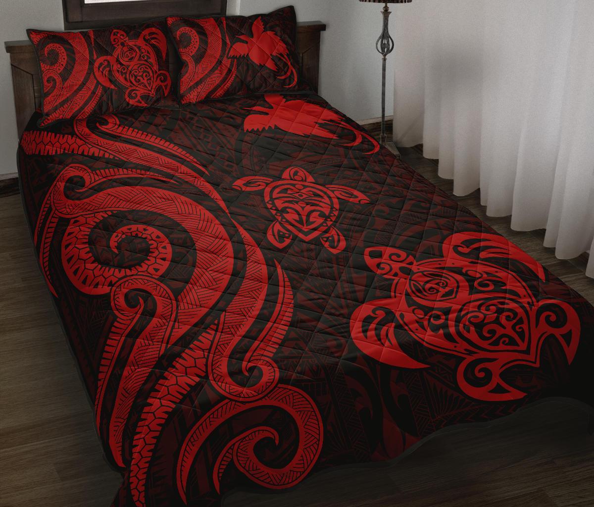 Papua New Guinea Quilt Bed Set - Red Tentacle Turtle Red - Polynesian Pride