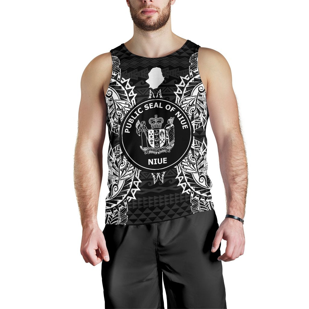 Niue Polynesian Men Tank Top Map Black Black - Polynesian Pride