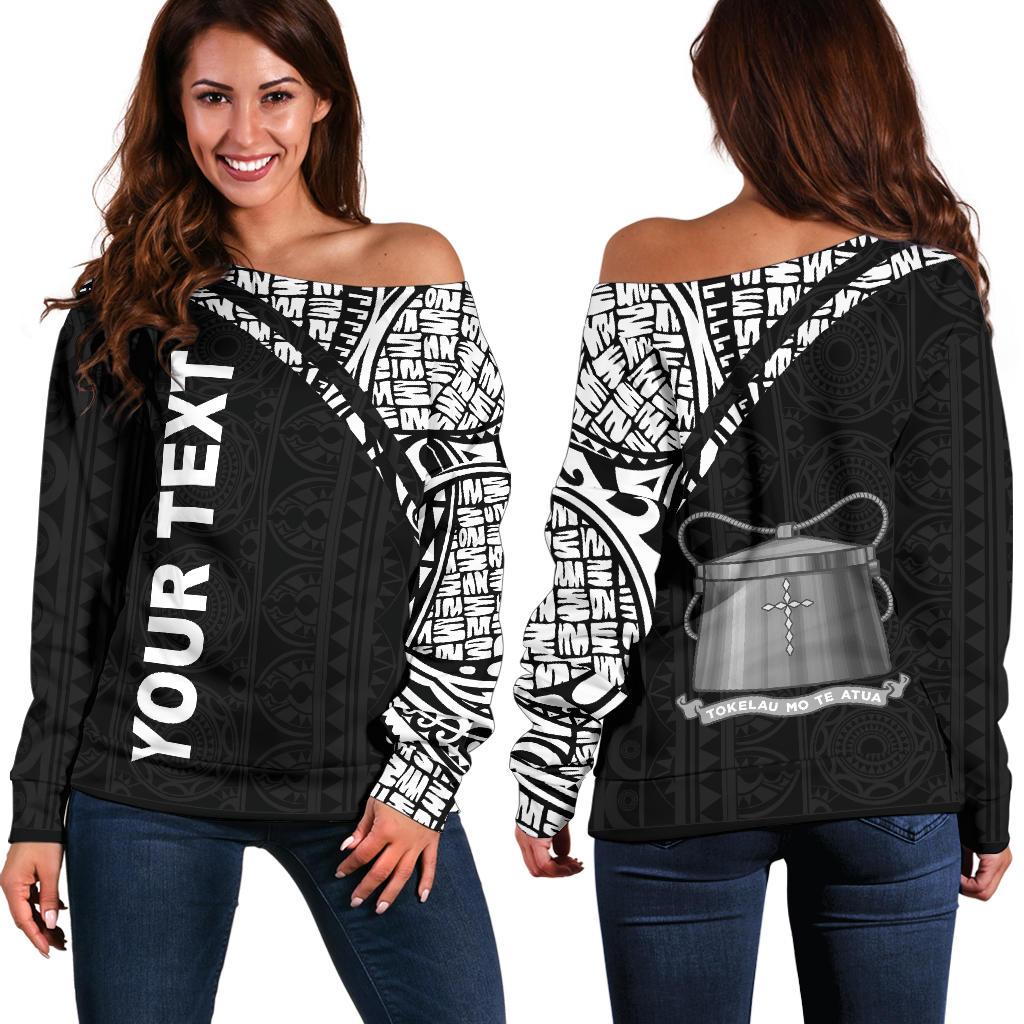 Tokelau Custom Personalised Women's Off Shoulder Sweater - Curve Style Black - Polynesian Pride