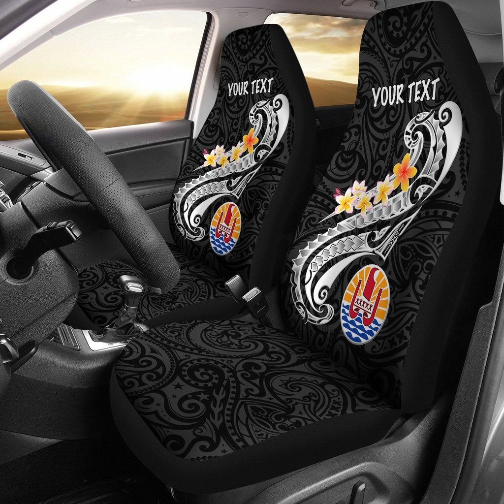 Tahiti Custom Personalised Car Seat Covers - Tahiti Seal Polynesian Patterns Plumeria (Black) Universal Fit Black - Polynesian Pride