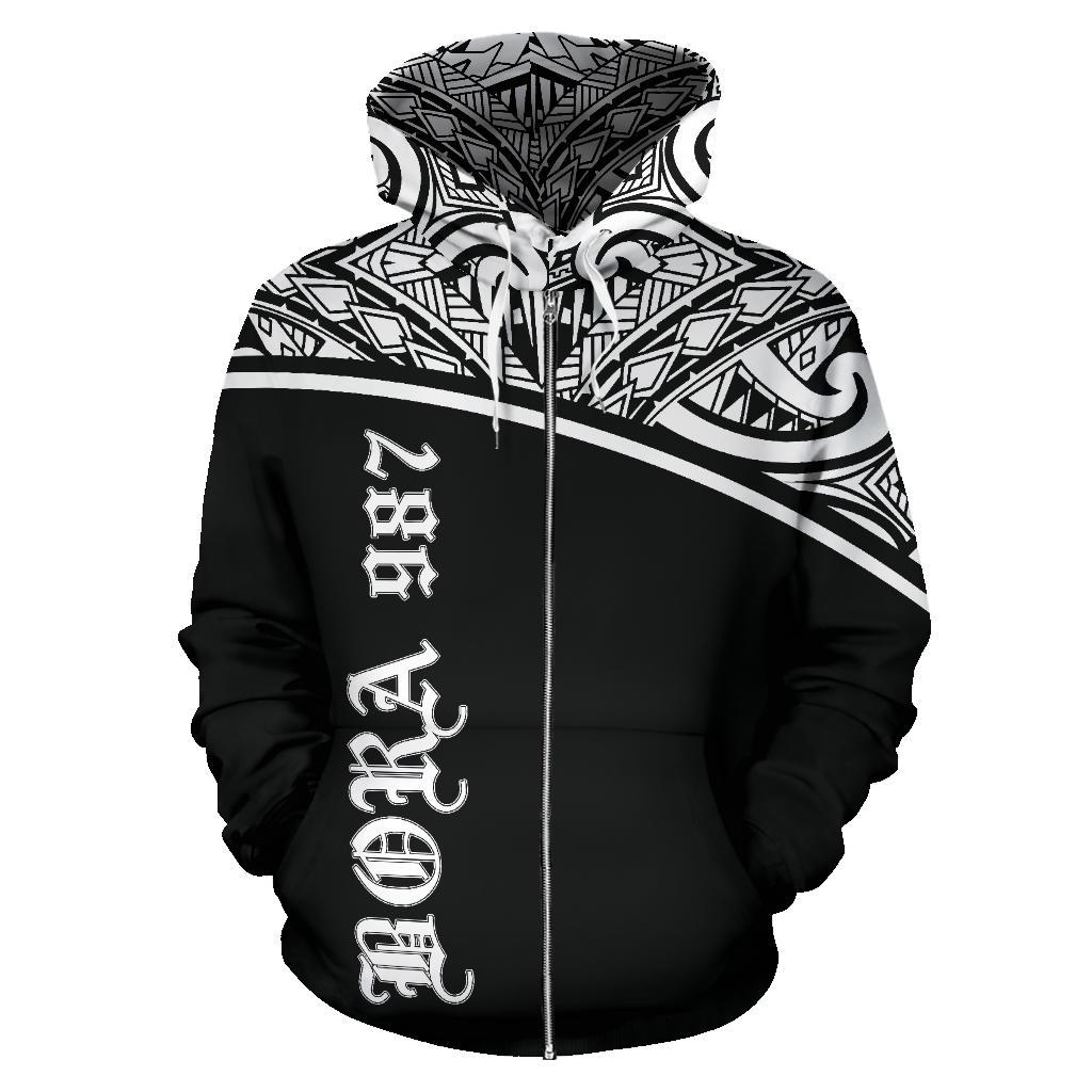 Bora 987 Fish All Over Zip up Hoodie Polynesian Black Curve Style - Polynesian Pride