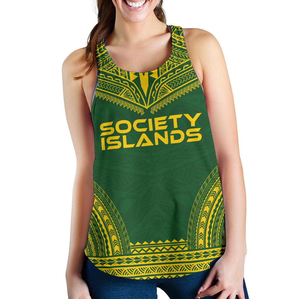 Society Islands Women's Racerback Tank - Polynesian Chief Flag Version Green - Polynesian Pride