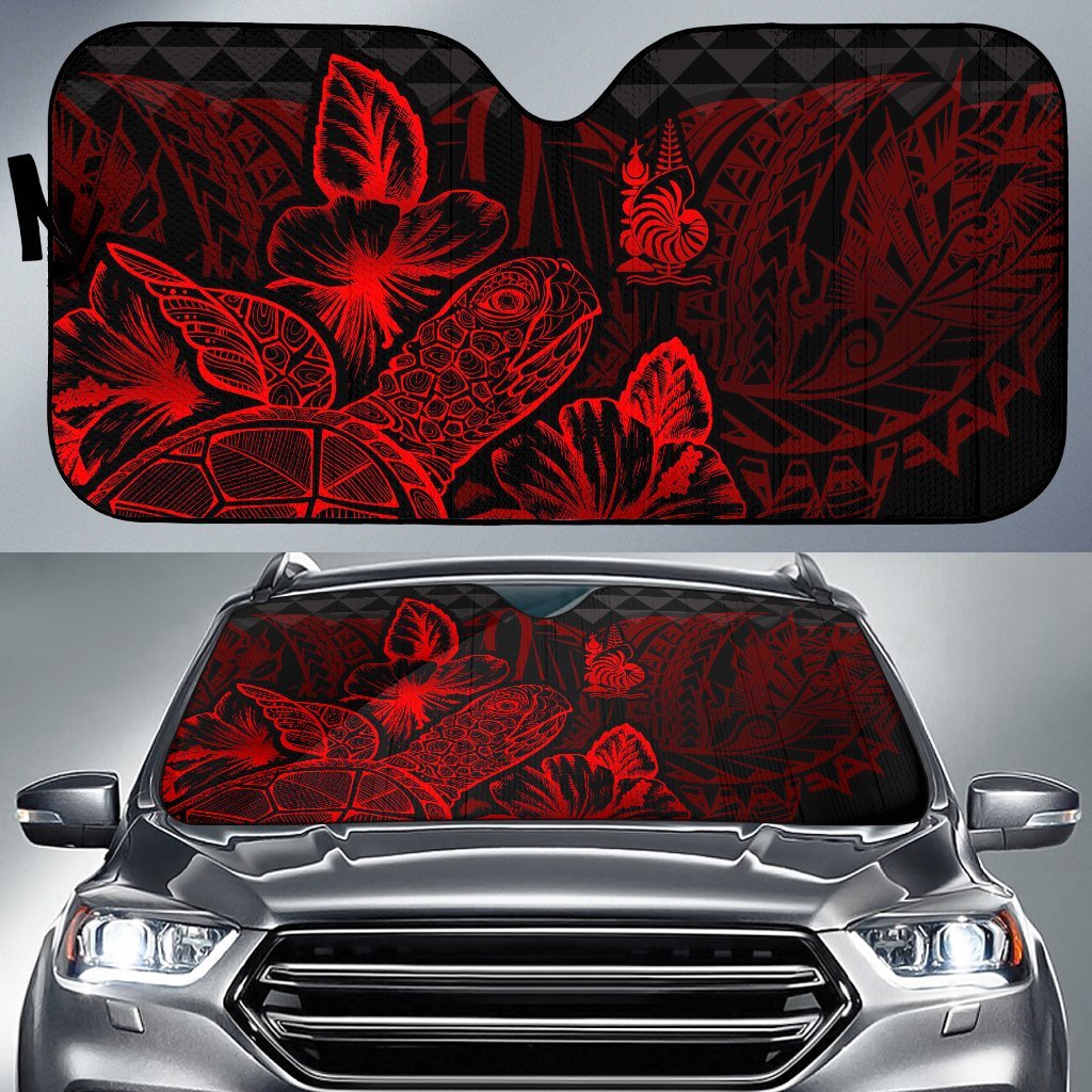 New Caledonia Auto Sun Shades Turtle Hibiscus Red Auto Sun Shade Universal Fit Red - Polynesian Pride