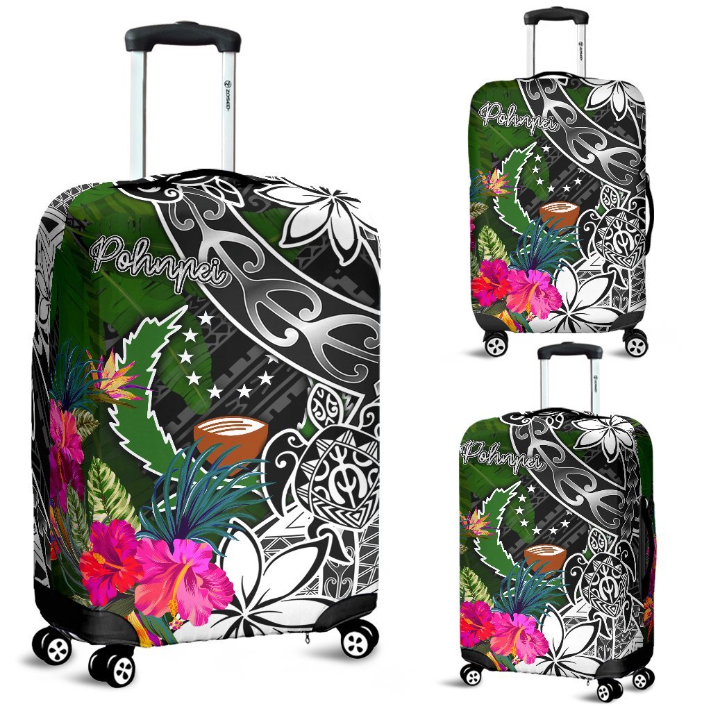 Pohnpei Luggage Covers - Turtle Plumeria Banana Leaf Black - Polynesian Pride