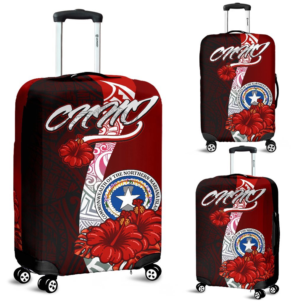 Northern Mariana Islands Polynesian Luggage Covers - Coat Of Arm With Hibiscus Red - Polynesian Pride