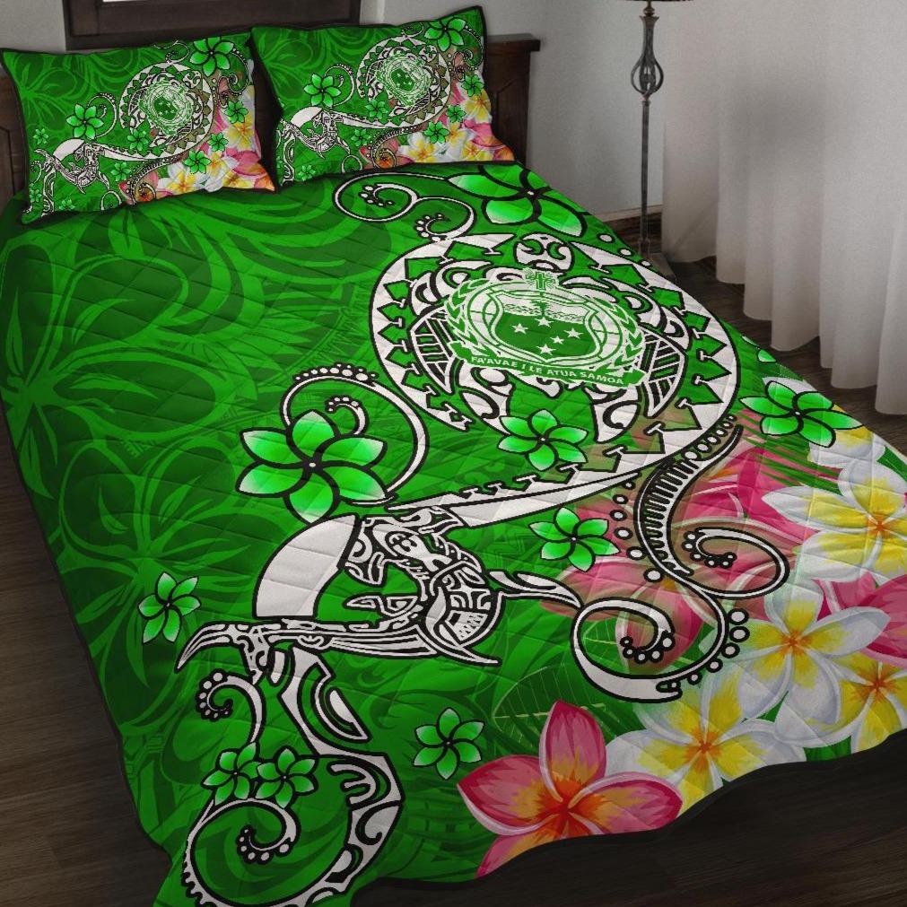 Samoa Quilt Bed Set - Turtle Plumeria (Green) Green - Polynesian Pride