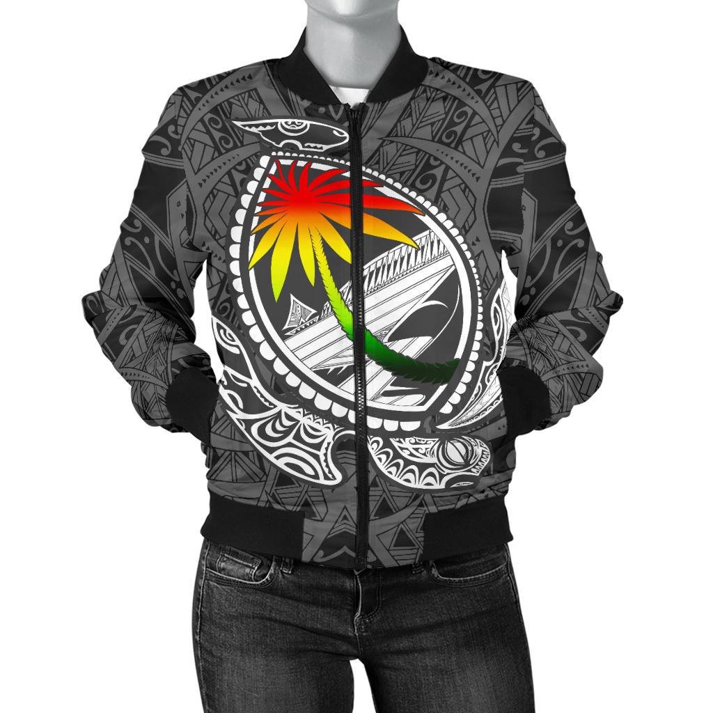 Guam Women's Bomber Jacket - Polynesian Turtle Style Grey - Polynesian Pride