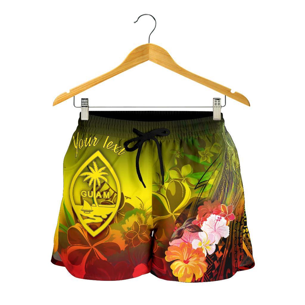 Guam Custom Personalised Women's Shorts - Humpback Whale with Tropical Flowers (Yellow) - Polynesian Pride
