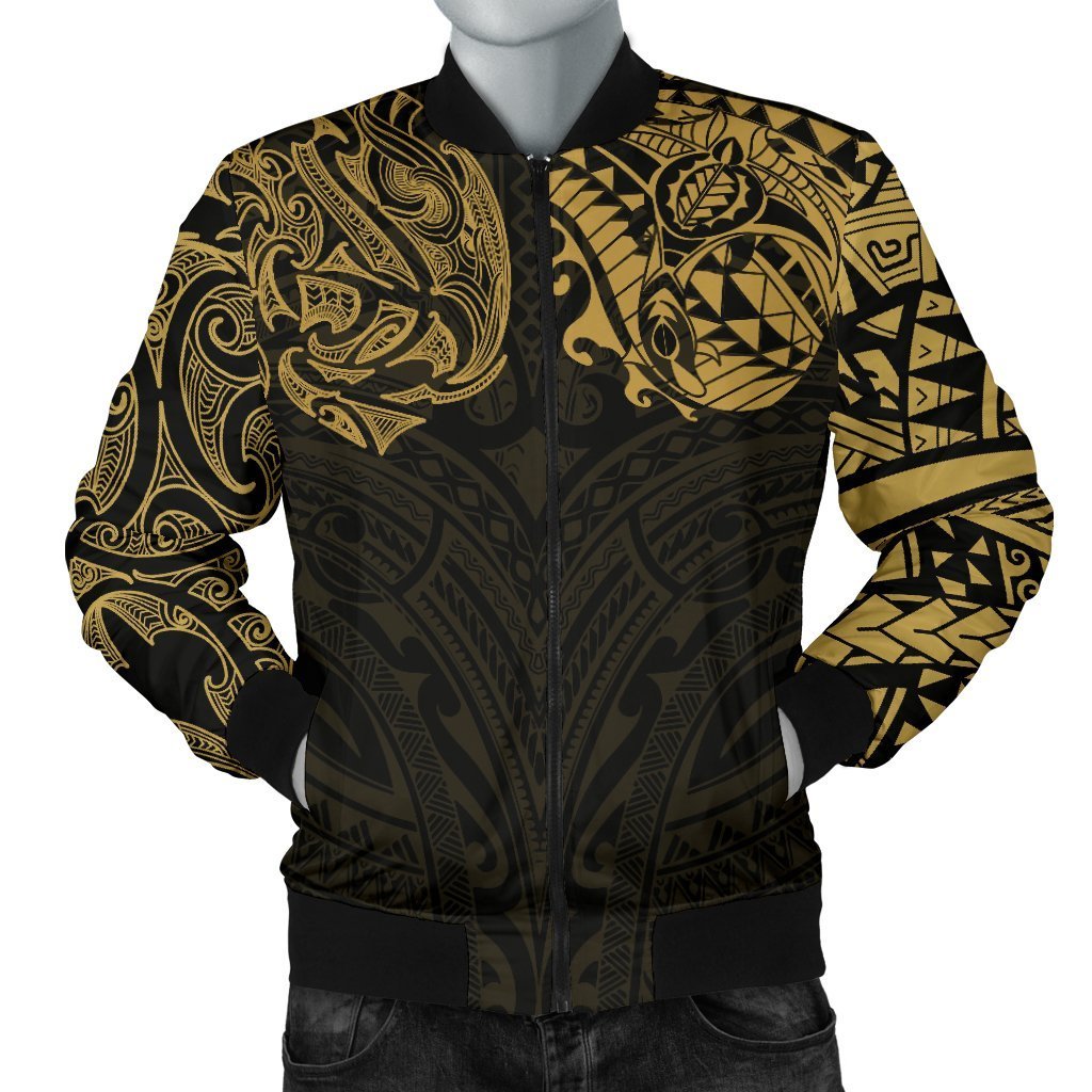 New Zealand Men's Bomber Jacket, Maori Polynesian Tattoo Gold Gold - Polynesian Pride