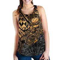 Samoa Polynesian Racerback Tank (Women) - Gold Turtle Flowing - Polynesian Pride