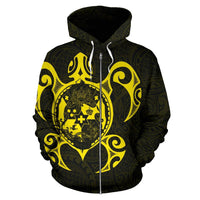 Tonga Polynesian Zip up Hoodie Tonga Coat of Arms In Turtle Map Yellow - Polynesian Pride