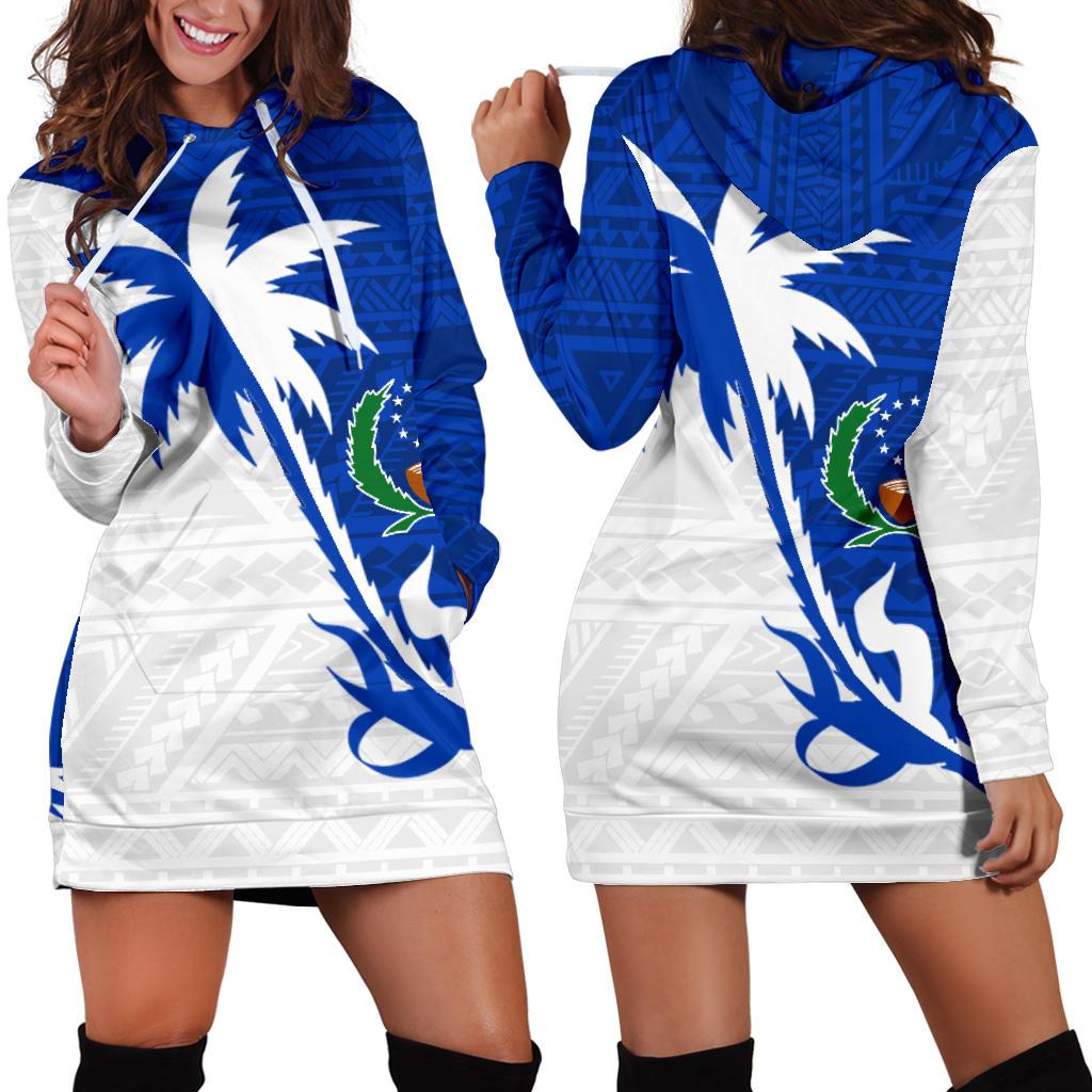 Pohnpei Hoodie Dress - Pohnpei Flag Coconut Tree K4 Blue - Polynesian Pride