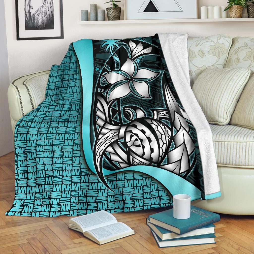 Chuuk Micronesia Premium Blanket Turquoise - Turtle With Hook White - Polynesian Pride