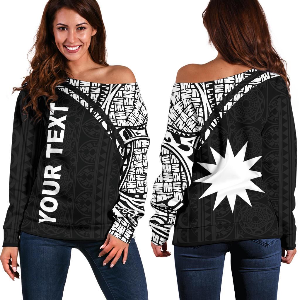 Nauru Custom Personalised Women's Off Shoulder Sweater - Curve Style Black - Polynesian Pride