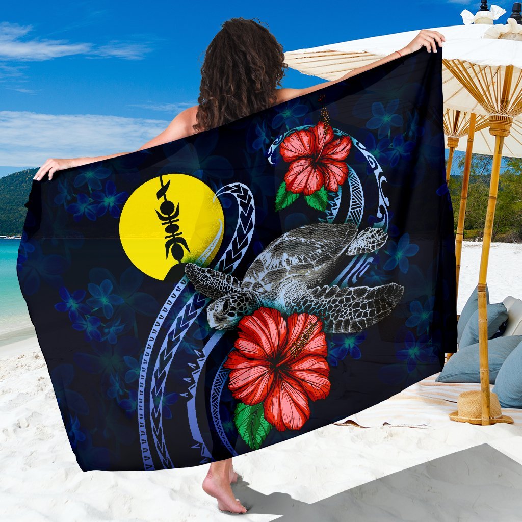 New Caledonia Polynesian Sarong - Blue Turtle Hibiscus One Style One Size Blue - Polynesian Pride