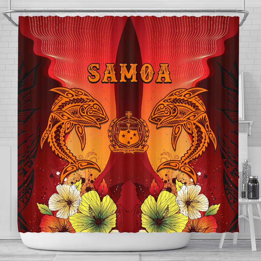 Samoa Shower Curtains - Tribal Tuna Fish 177 x 172 (cm) Orange - Polynesian Pride