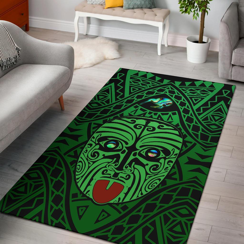 Integrity Maori Ta Moko New Zealand Area Rug Kiwi and Paua Green Art - Polynesian Pride