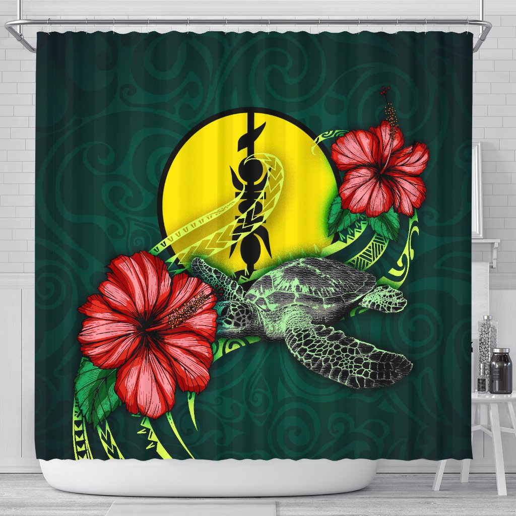 New Caledonia Polynesian Shower Curtain - Green Turtle Hibiscus 177 x 172 (cm) Green - Polynesian Pride