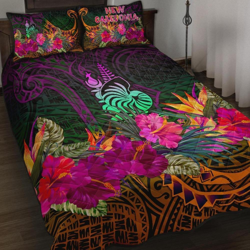 New Caledonia Polynesian Quilt Bed Set - Summer Hibiscus Art - Polynesian Pride