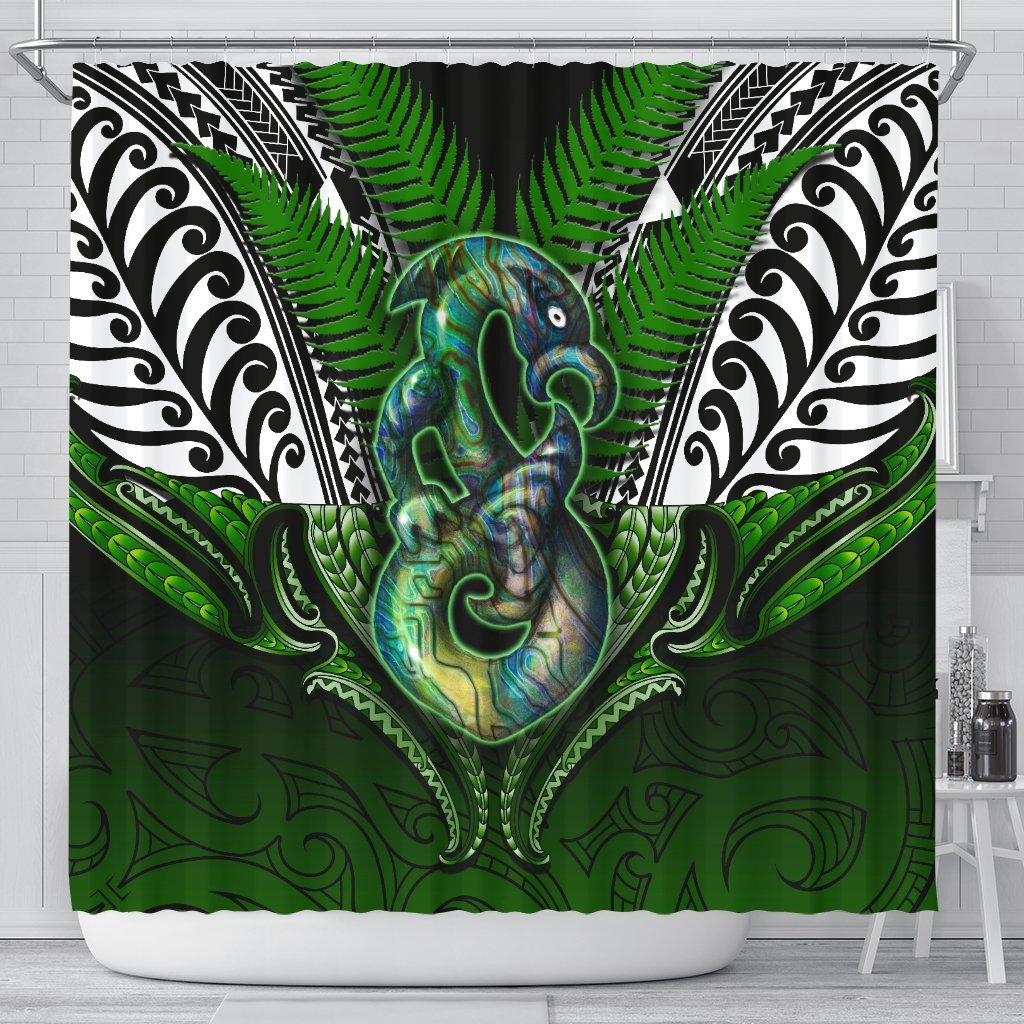 Manaia Mythology Shower Curtain Silver Fern Maori Tattoo 177 x 172 (cm) Green - Polynesian Pride