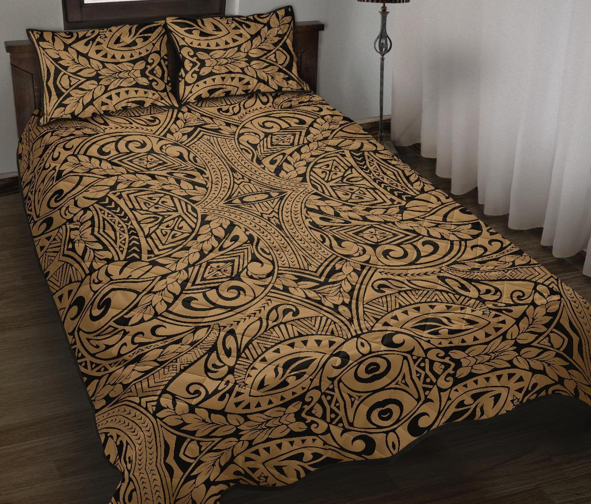 Hawaii Quilt Bed Set Polynesia Culture AH Gold - Polynesian Pride