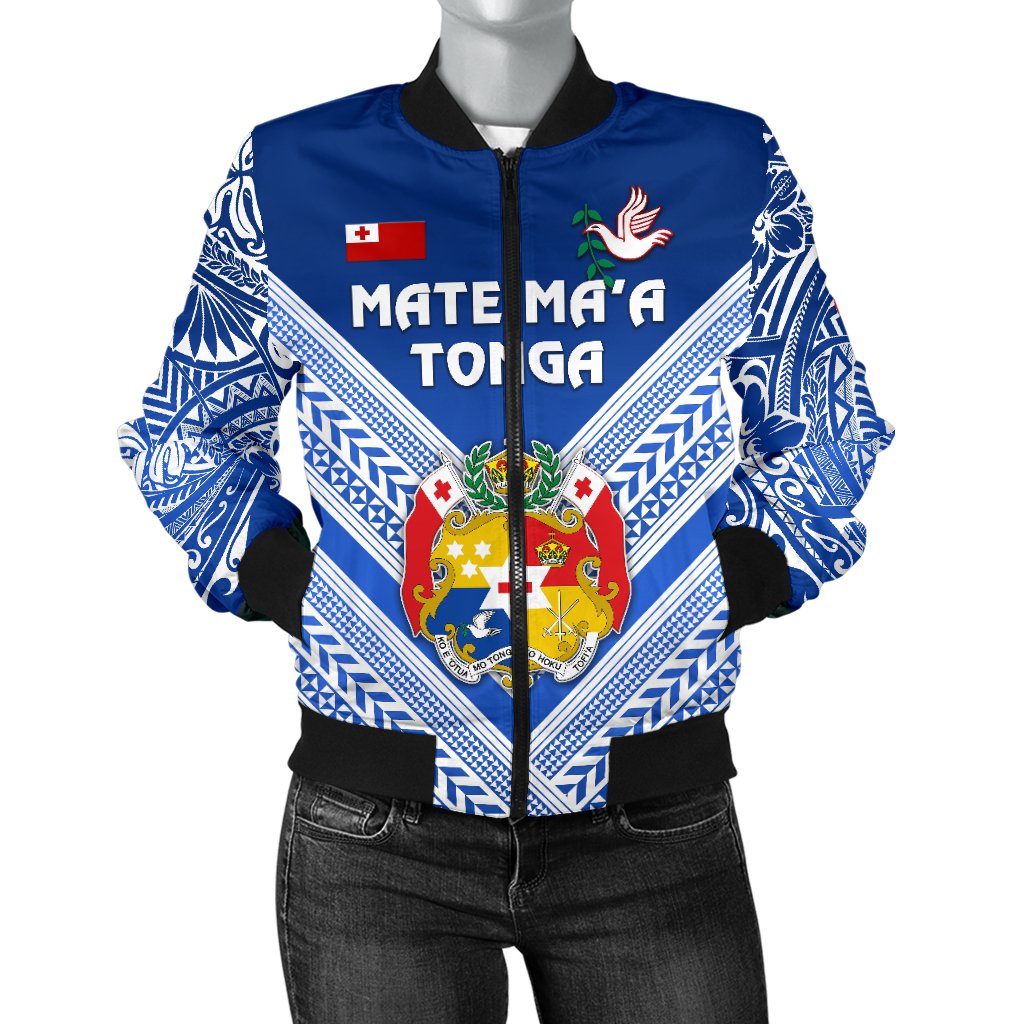 Mate Ma'a Tonga Rugby Women's Bomber Jacket Polynesian Creative Style - Blue Blue - Polynesian Pride