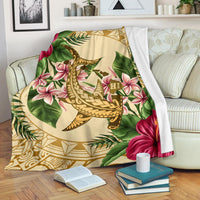 Hawaii Premium Blanket - Hammerhead Shark Premium Blanket Strong Pattern Hibiscus Plumeria AH White - Polynesian Pride