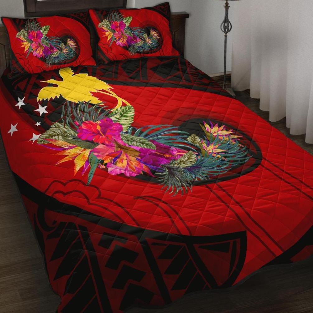 Papua New Guinea Quilt Bed Set - Polynesian Hook And Hibiscus (Red) Raggae - Polynesian Pride