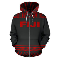 Fiji Tapa All Over Zip up Hoodie Red and Black Version - Polynesian Pride