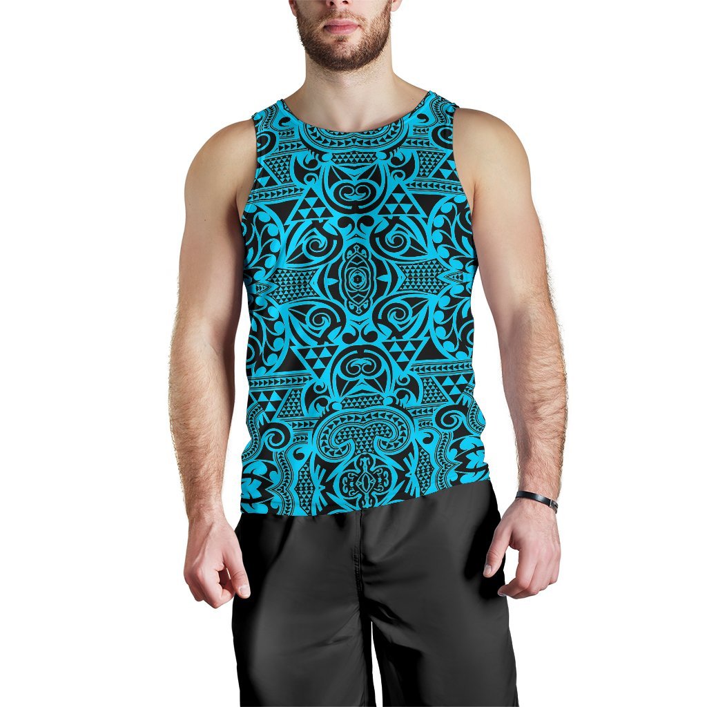 Polynesian Kakau Turtle Blue Hawaii Men's Tank Top Blue - Polynesian Pride