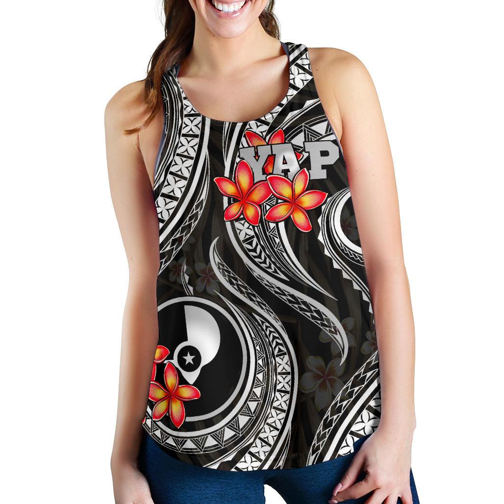 Yap Micronesian Women Racerback Tank - Black Plumeria - Polynesian Pride