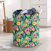 Tropical Hibiscus Banana Leafs Hawaii Laundry Basket Laundry Basket One Size Black - Polynesian Pride