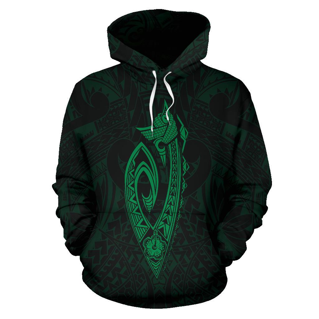 Polynesian Fish Hook Kanaka Map of Hawaii Hoodie Green - Polynesian Pride